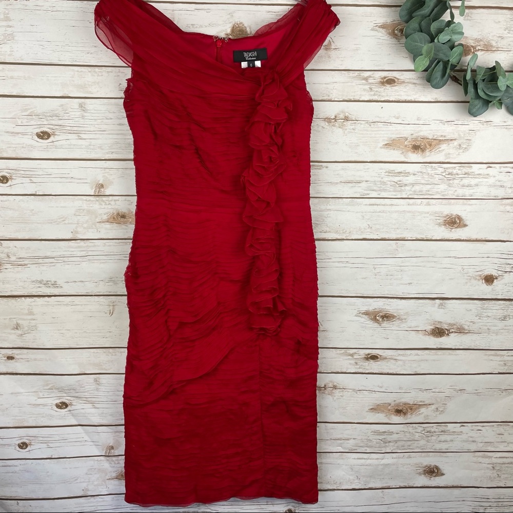 Tadashi Shoji Red Ruffled Sheath Dress